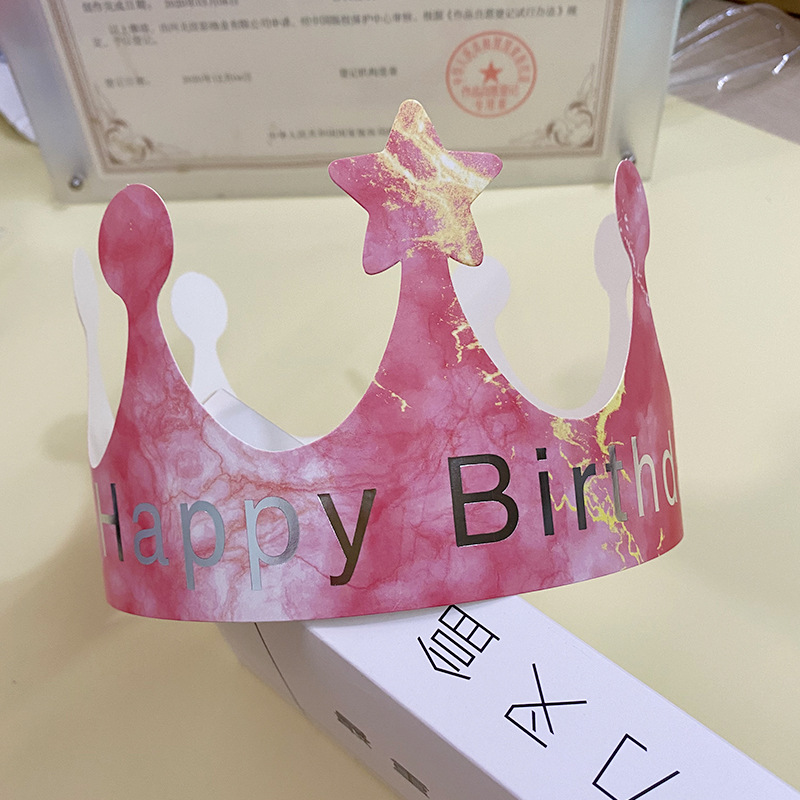 Crown Children Adult Birthday Paper Cap Gradient Pink Star Cap Birthday Party in Stock Wholesale