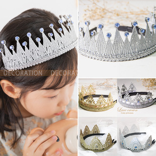 European and American New Children's Crown Hair Band Baby Hair Band Birthday Party Headdress Upgrade Can't Drop Rhinestone Hair Generation European and American New Children's Crown Hair Band Baby Hair Band Birthday Party Headdress Upgrade Can't Drop Rhinestone Hair Generation