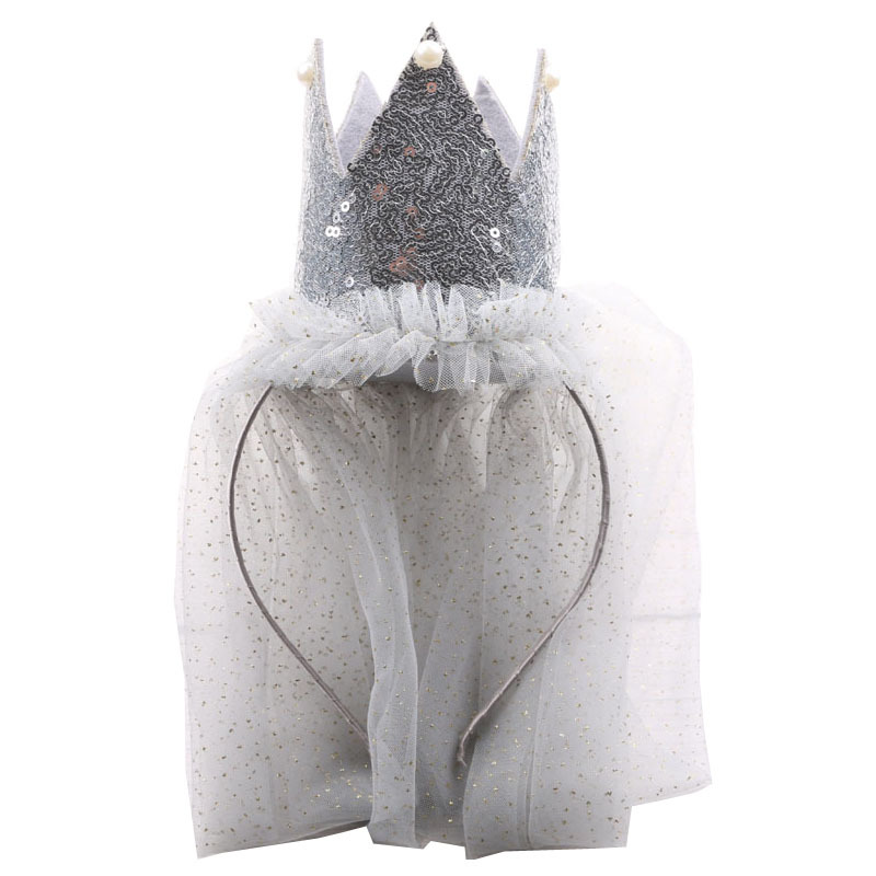 Children&#039;s Sequined Big Crown Flower Girl Veil Baby Headdress Birthday Mesh Headband Girls&#039; Hairband Hair Accessories Wholesale