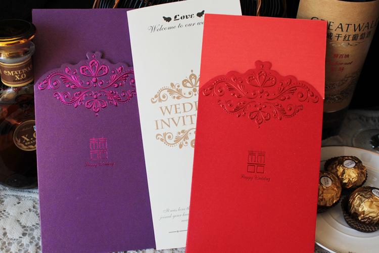 European red and purple crown wedding invitation CARDS wholesale customization