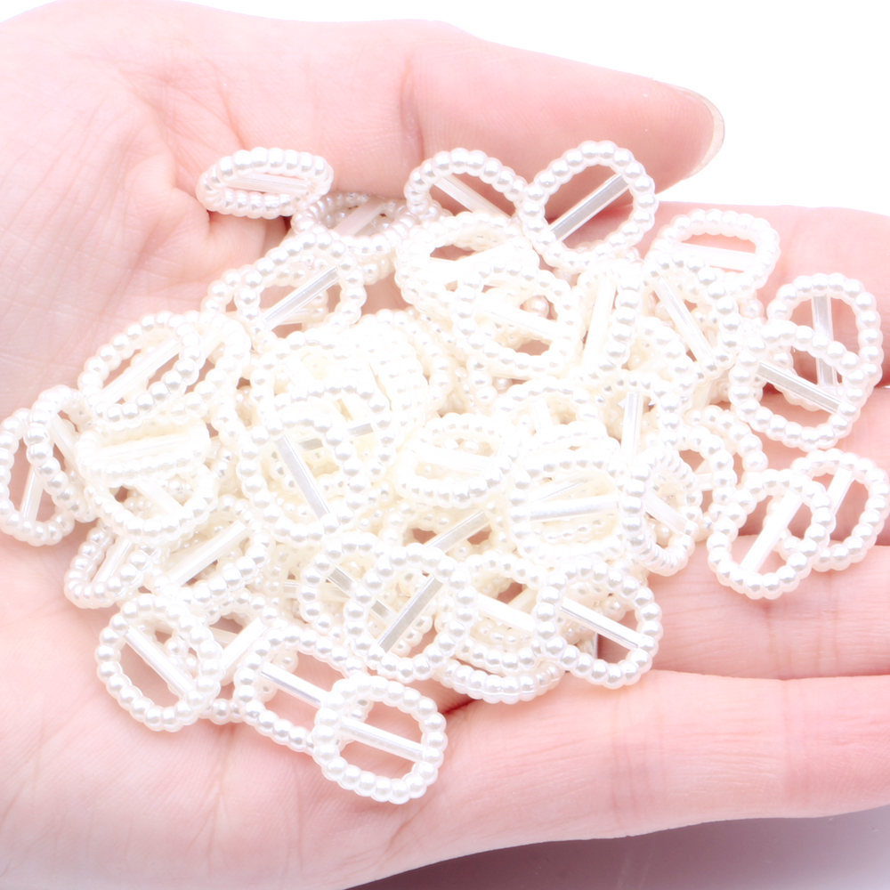 Imitation Pearls Beads Rectangle Buckle 12x10mm Sewing Button Invitation Ribbon Slider DIY Material 