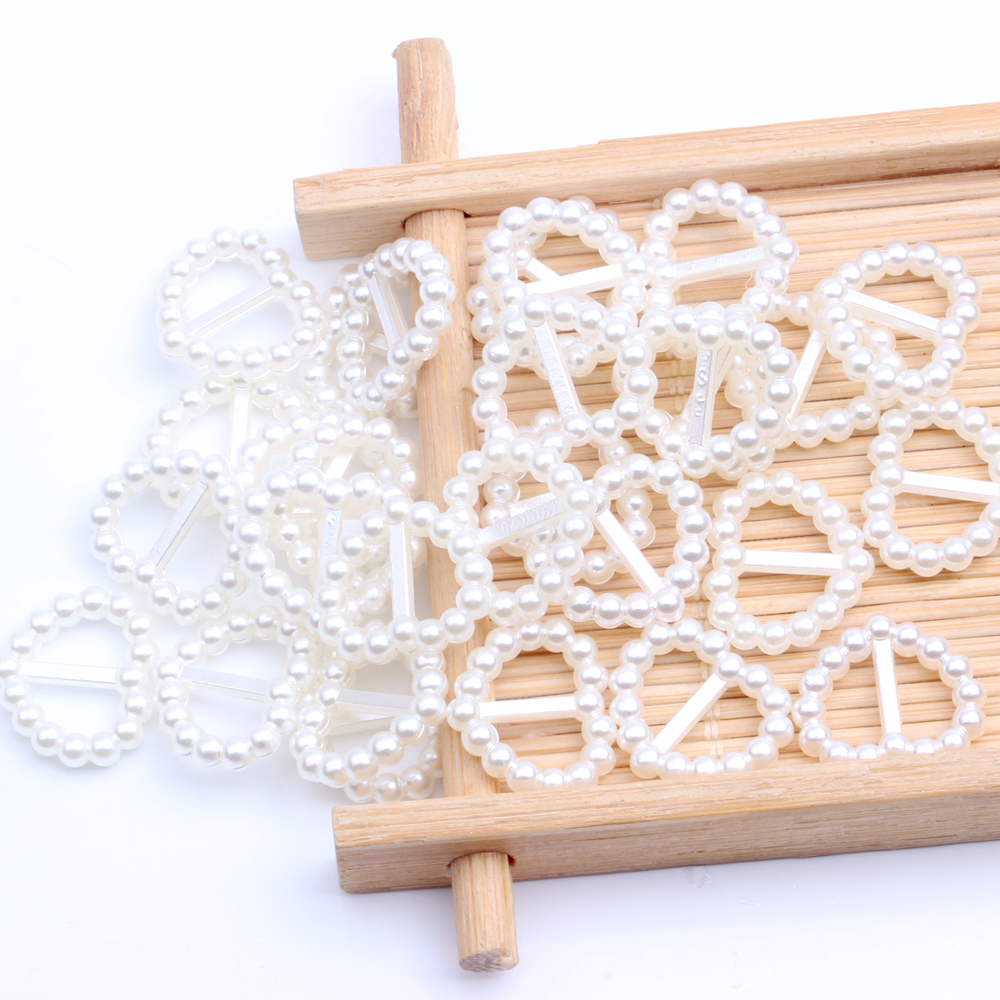 Imitation Pearls Beads Heart-shaped 17x14mm Sewing Button Invitation Ribbon Slider DIY Material