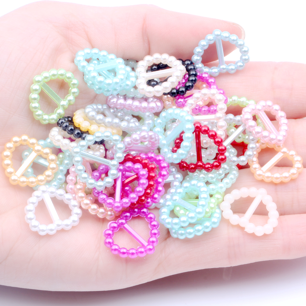Imitation Pearls Beads Heart-shaped 17x14mm Sewing Button Invitation Ribbon Slider DIY Material