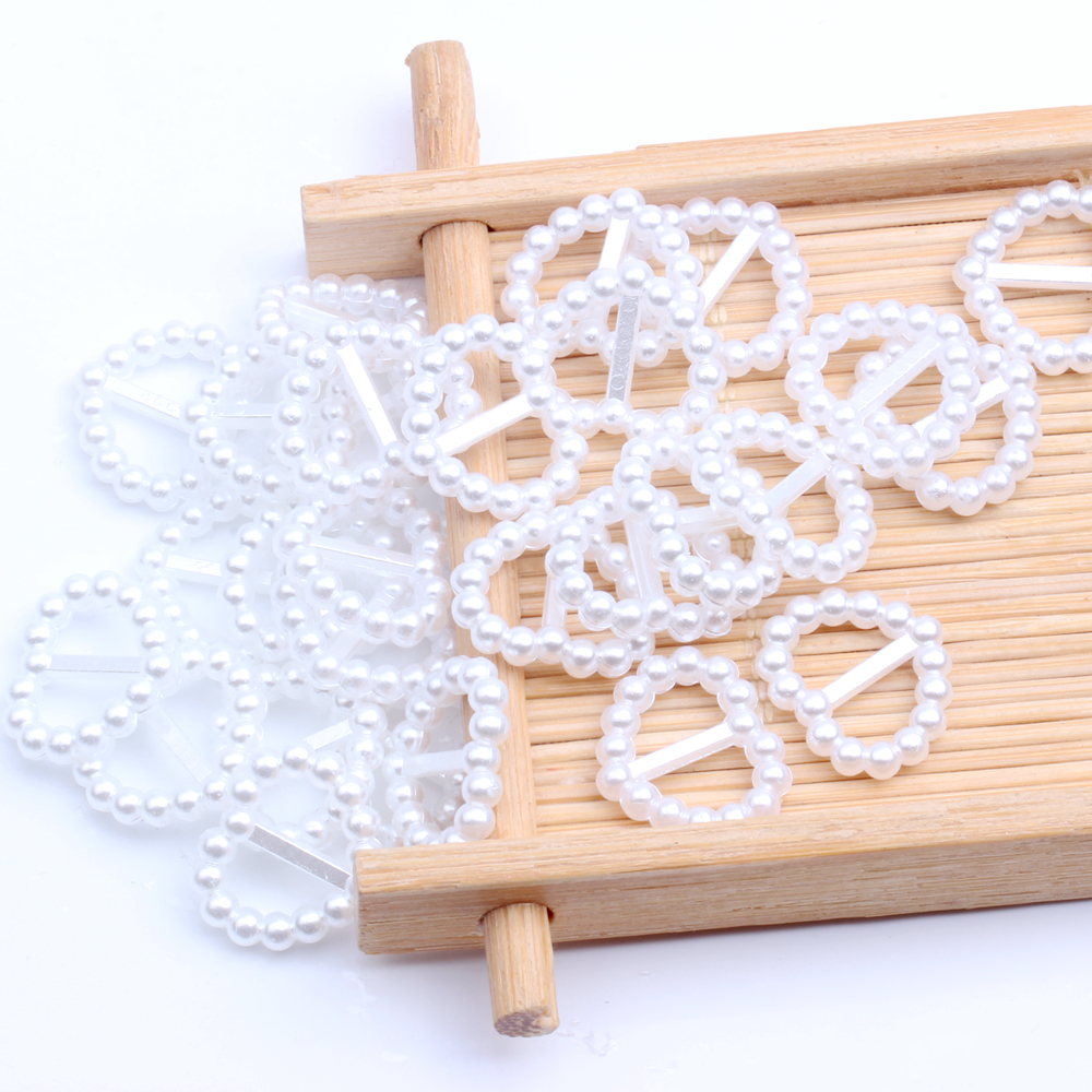 Imitation Pearls Beads Heart-shaped 17x14mm Sewing Button Invitation Ribbon Slider DIY Material