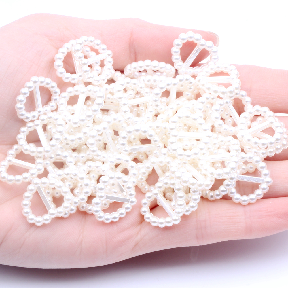 Imitation Pearls Beads Heart-shaped 17x14mm Sewing Button Invitation Ribbon Slider DIY Material