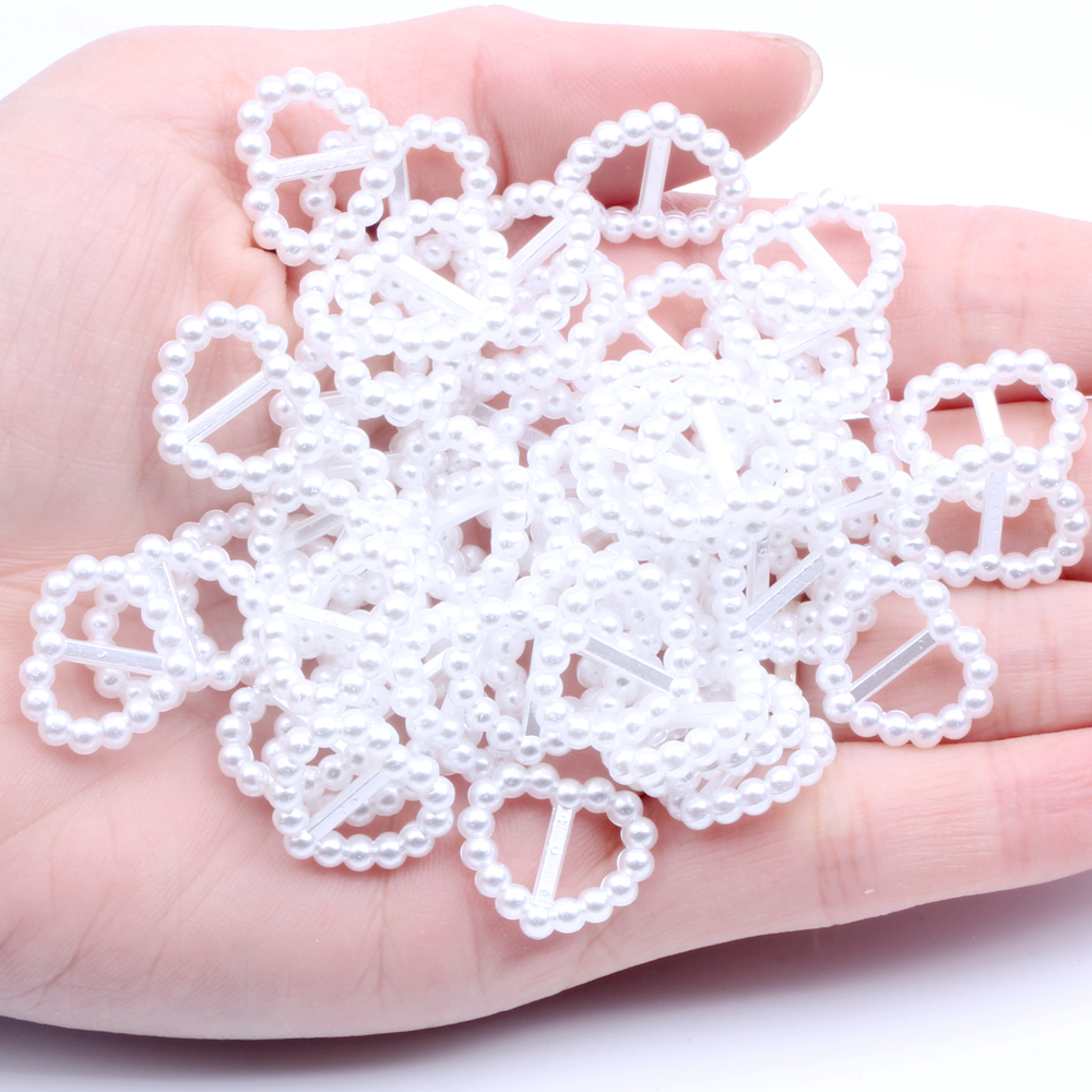 Imitation Pearls Beads Heart-shaped 17x14mm Sewing Button Invitation Ribbon Slider DIY Material