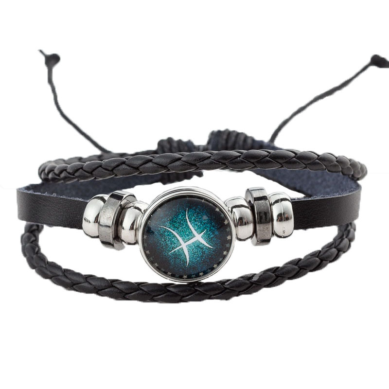 Taobao Hot Sales Luminous Twelve Constellation Leather Bracelet DIY Time Stone Beaded Weave Bracelet Factory Direct Sales