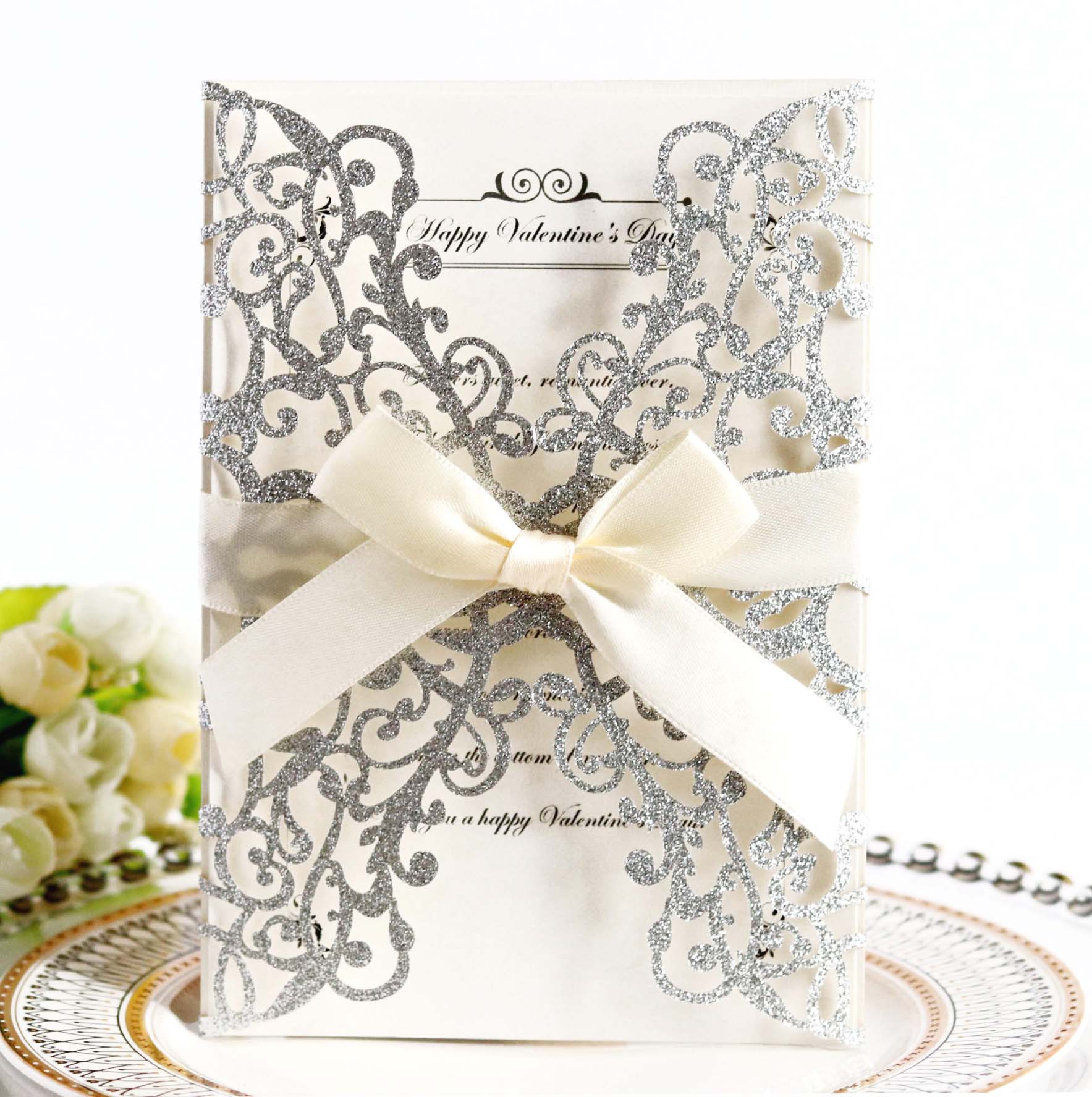 Glitter Paper Dusting Powder Sapphire Blue Thanksgiving Invitation Greeting Card Laser Hollow Invitation Card
