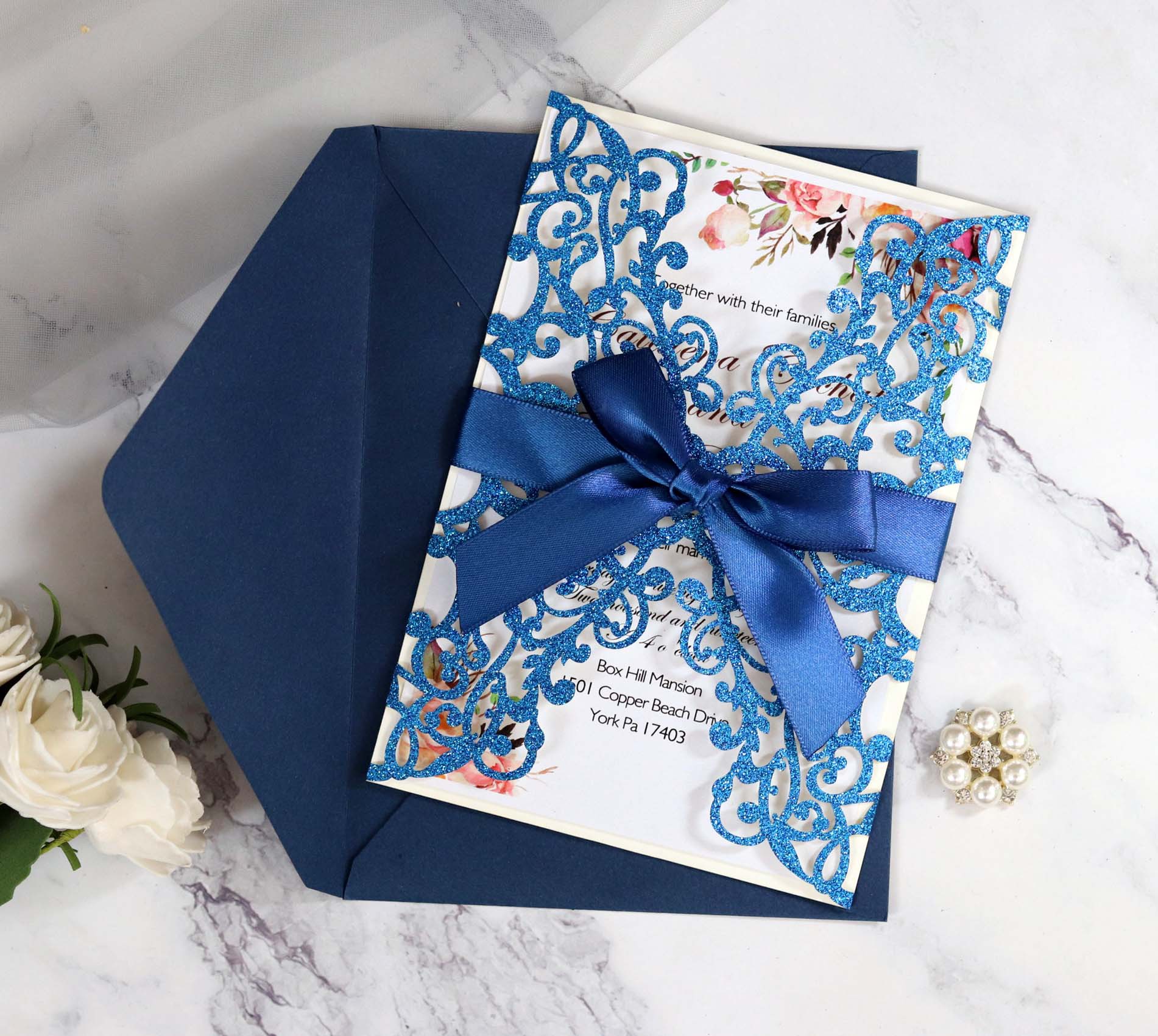 Glitter Paper Dusting Powder Sapphire Blue Thanksgiving Invitation Greeting Card Laser Hollow Invitation Card Glitter Paper Dusting Powder Sapphire Blue Thanksgiving Invitation Greeting Card Laser Hollow Invitation Card