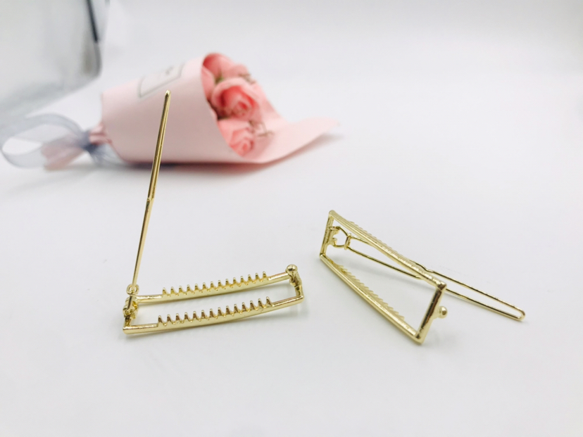 Simple Hair Clip Clasp Bang Clip Top Clip Side Clip Metal Hollow Geometric Triangle Back Head Frog Buckle Headdress