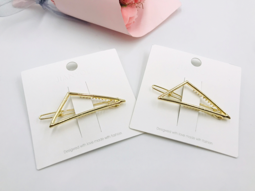 Simple Hair Clip Clasp Bang Clip Top Clip Side Clip Metal Hollow Geometric Triangle Back Head Frog Buckle Headdress
