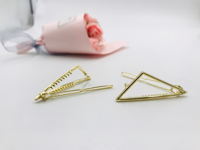 Simple Hair Clip Clasp Bang Clip Top Clip Side Clip Metal Hollow Geometric Triangle Back Head Frog Buckle Headdress