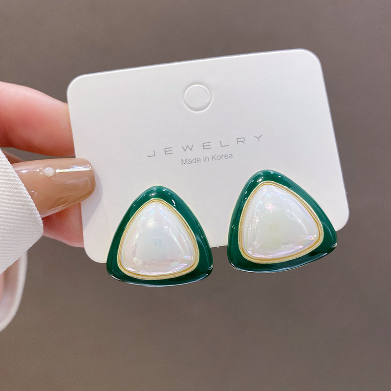 Yi Ke Geometric Triangle Pearl Silver Stud Earrings Female Design Sense Earrings 2022 New Trendy Korean Earrings