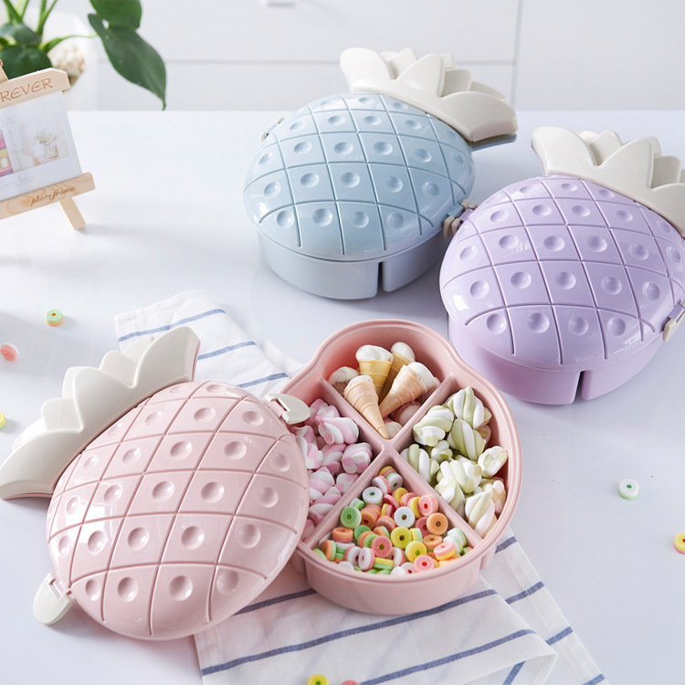 Pineapple Fruit Shape Candy Box Compartment with Lid Dried Fruit Tray Cute Home Fashion Dried Fruit Box