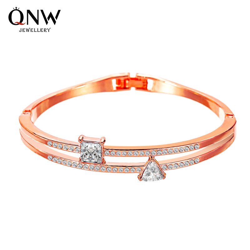 Japanese and Korean Personalized and Small Fresh Double-Layer Diamond Bracelet Korean Style Sweet Simple Square Triangle Stitching Zircon Bracelet