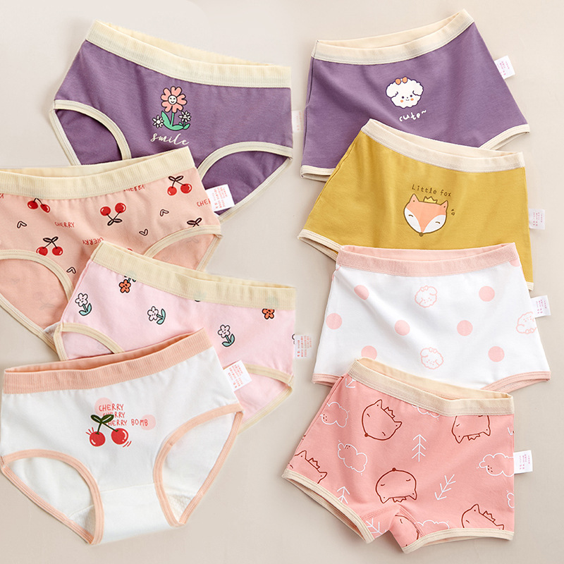 Children&#039;s Underwear Women&#039;s Pure Cotton Boxer Brief Class a Antibacterial Korean Style Cartoon Girl Triangle Children&#039;s Middle and Big Children&#039;s Boxers