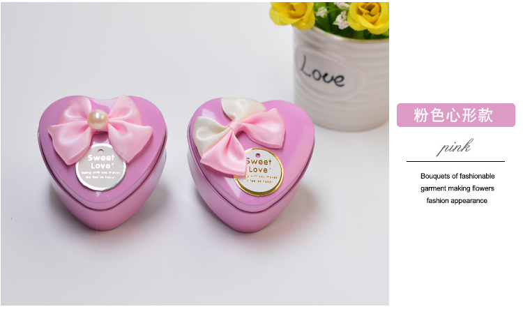 Creative Wedding Supplies Tinplate Wedding Candies Box Heart-Shaped Gift Candy Box Solid Color Factory in Stock Packaging Sticky Flower