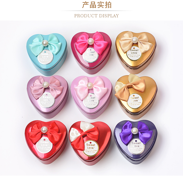 Creative Wedding Supplies Tinplate Wedding Candies Box Heart-Shaped Gift Candy Box Solid Color Factory in Stock Packaging Sticky Flower