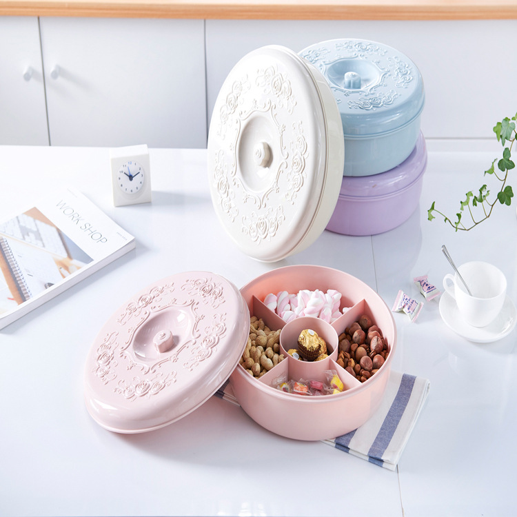Wedding Gifts Household Grid round with Lid Candy Box Living Room Plastic Combination Dried Fruit and Melon Seeds Fruit Plate