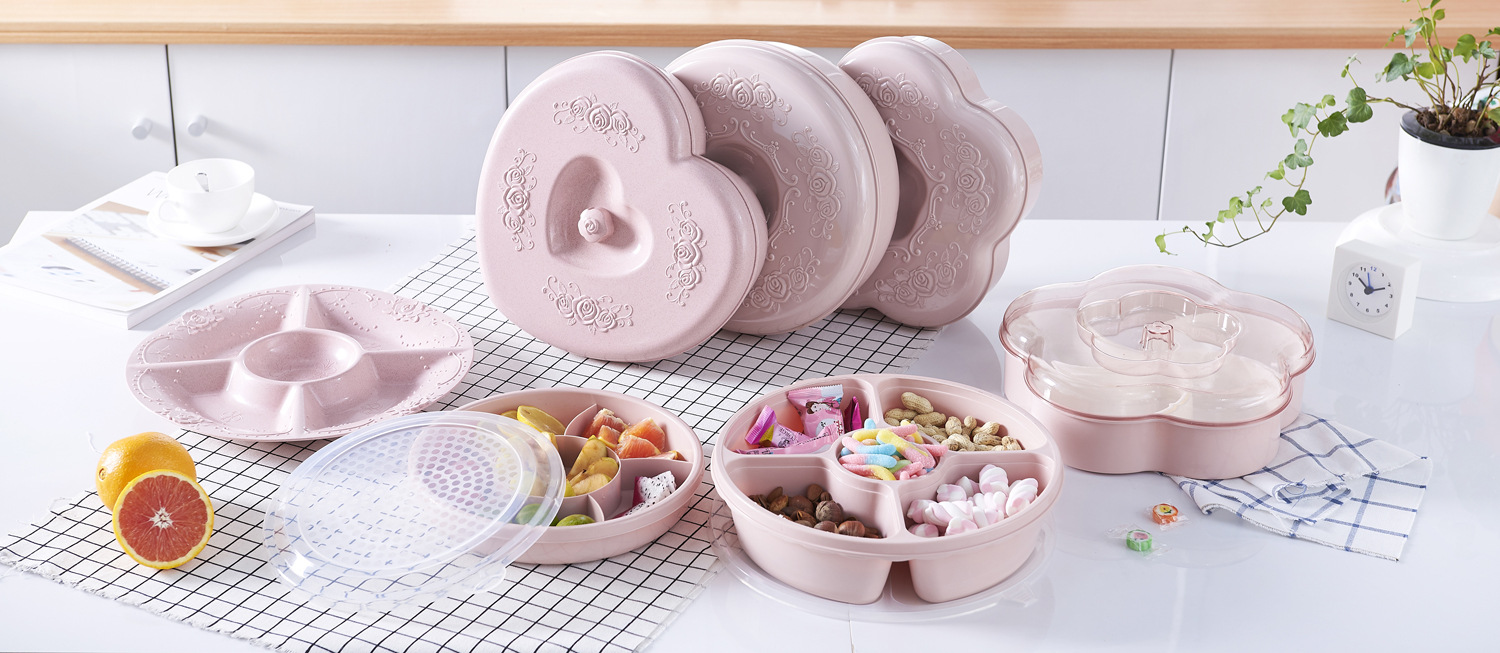 Wedding Gifts Household Grid round with Lid Candy Box Living Room Plastic Combination Dried Fruit and Melon Seeds Fruit Plate