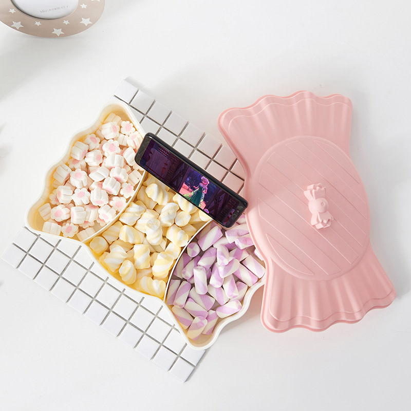 Modern Creative Dried Fruit Box Grid with Lid Nut Box Candy Box Household Living Room Coffee Table Melon Seeds Snack Dried Fruit Plate