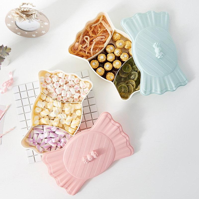 Modern Creative Dried Fruit Box Grid with Lid Nut Box Candy Box Household Living Room Coffee Table Melon Seeds Snack Dried Fruit Plate