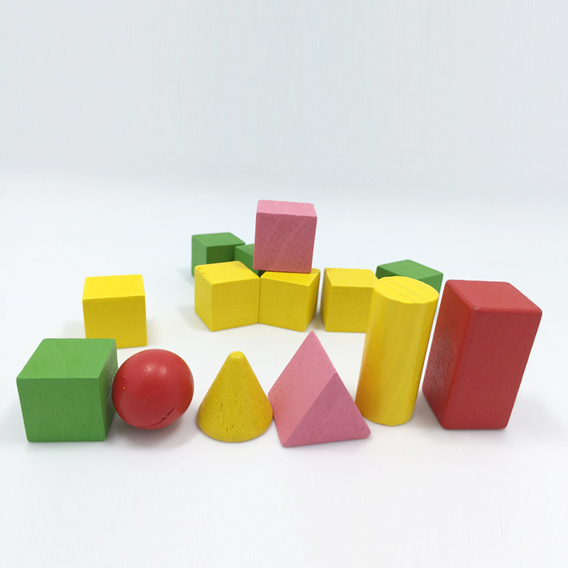 Student Mathematics Teaching Aids Cube Geometry Combination Color Wood Cuboid round Cone Triangle Square