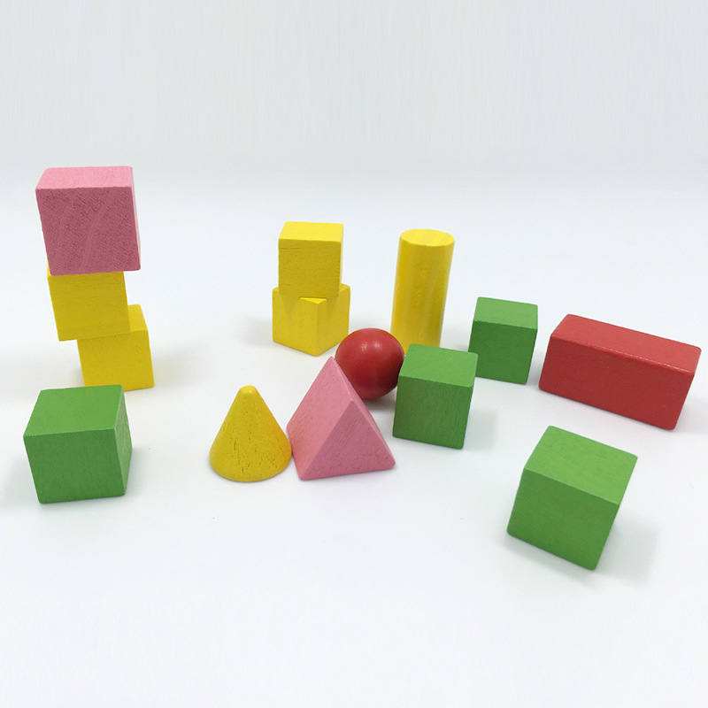 Student Mathematics Teaching Aids Cube Geometry Combination Color Wood Cuboid round Cone Triangle Square