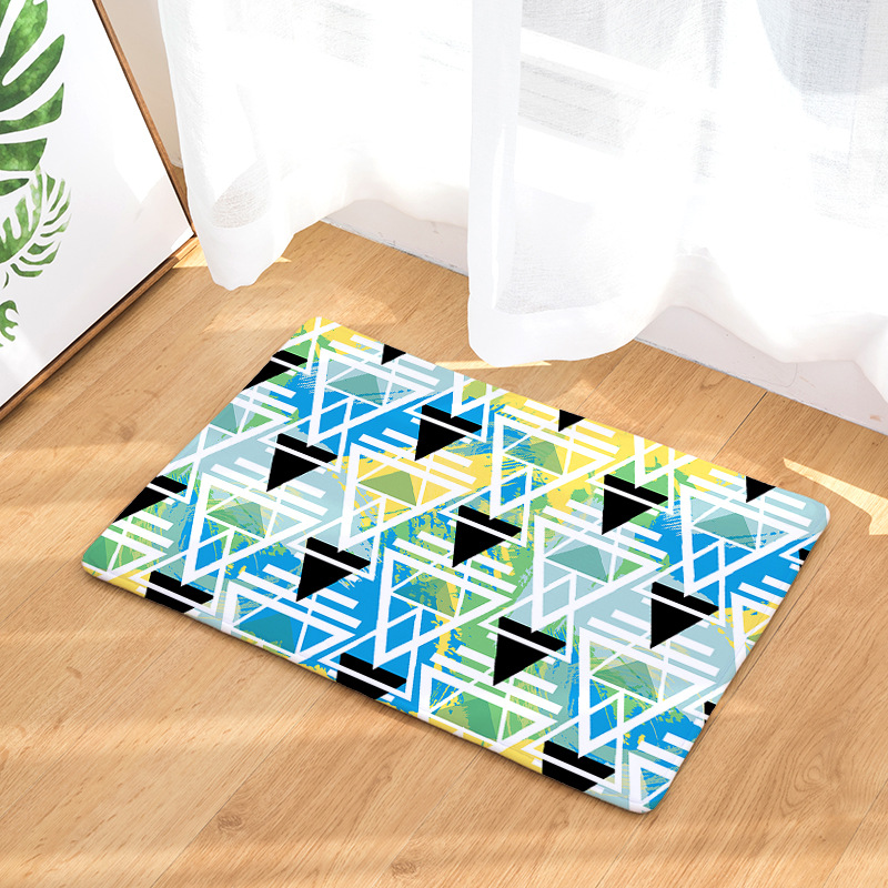 Amazon Cross-Border Flannel Watercolor Triangle Geometric Living Room Bedroom Non-Slip Floor Mat One Piece Dropshipping Processing Wholesale