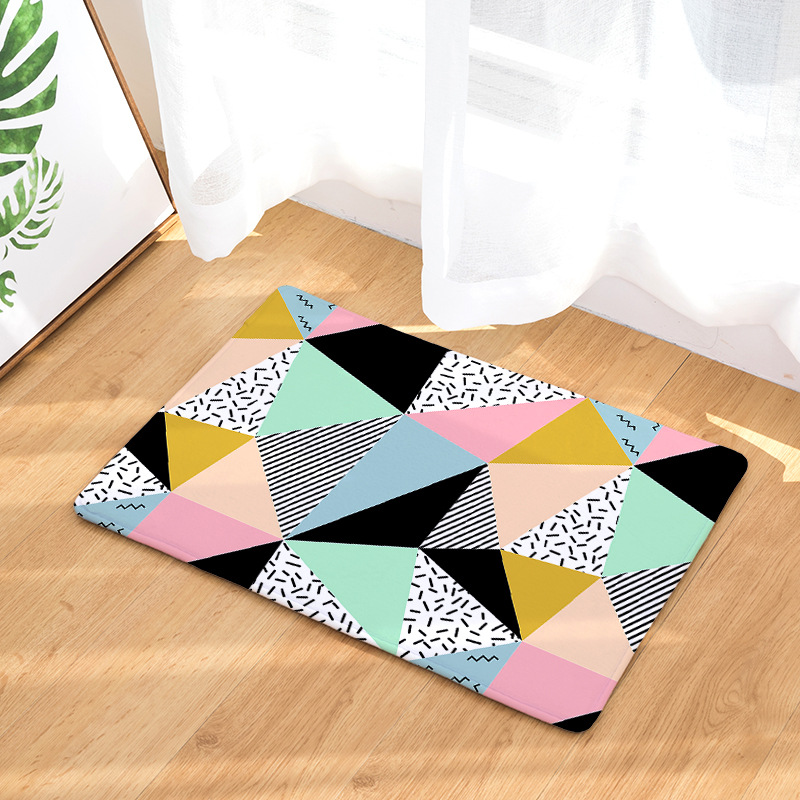 Amazon Cross-Border Flannel Watercolor Triangle Geometric Living Room Bedroom Non-Slip Floor Mat One Piece Dropshipping Processing Wholesale