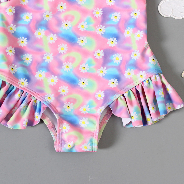 2020 new children&#039;s swimsuit tie-dye baby Daisy baby baby baby baby one-piece triangle swimming suit and hat