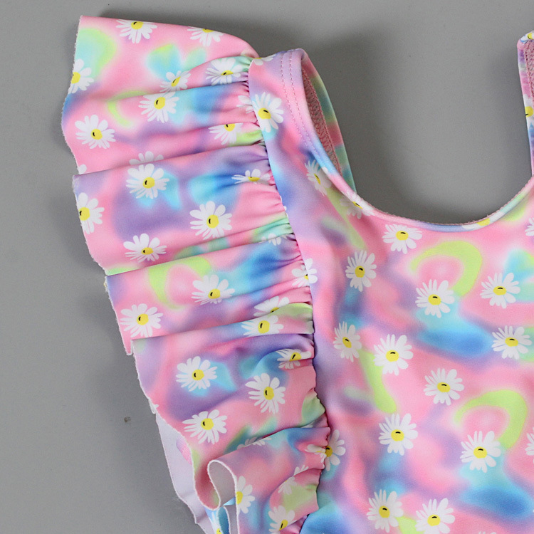 2020 new children&#039;s swimsuit tie-dye baby Daisy baby baby baby baby one-piece triangle swimming suit and hat
