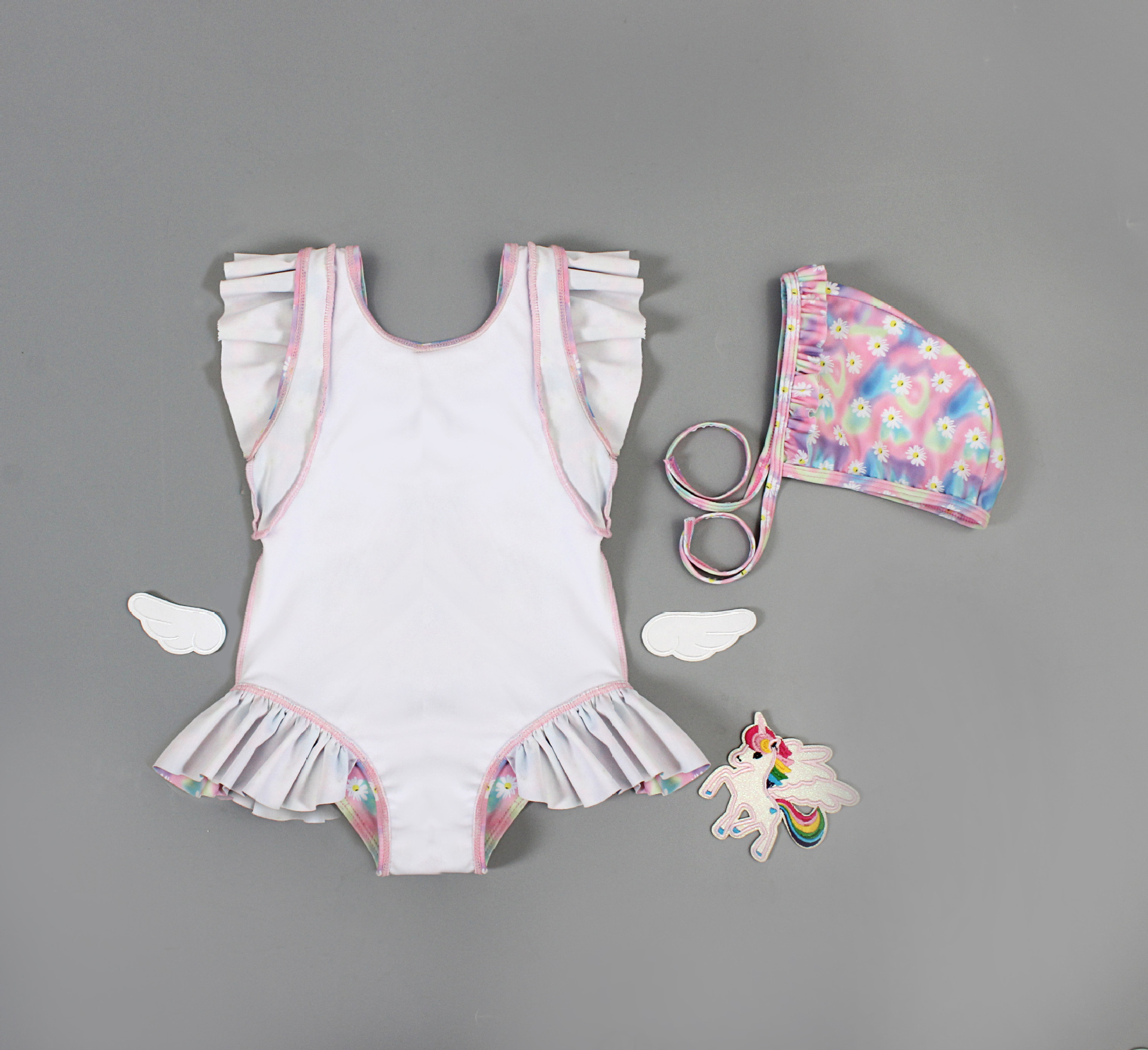 2020 new children's swimsuit tie-dye baby Daisy baby baby baby baby one-piece triangle swimming suit and hat