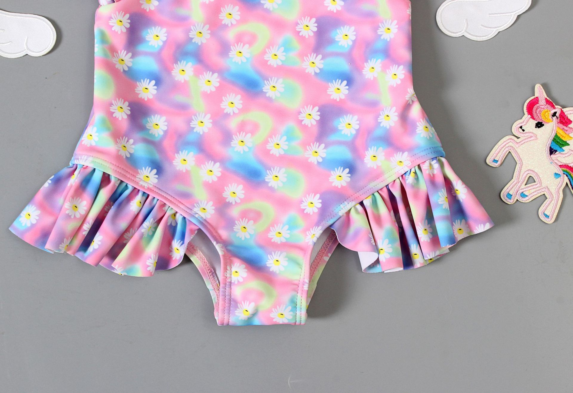2020 new children's swimsuit tie-dye baby Daisy baby baby baby baby one-piece triangle swimming suit and hat
