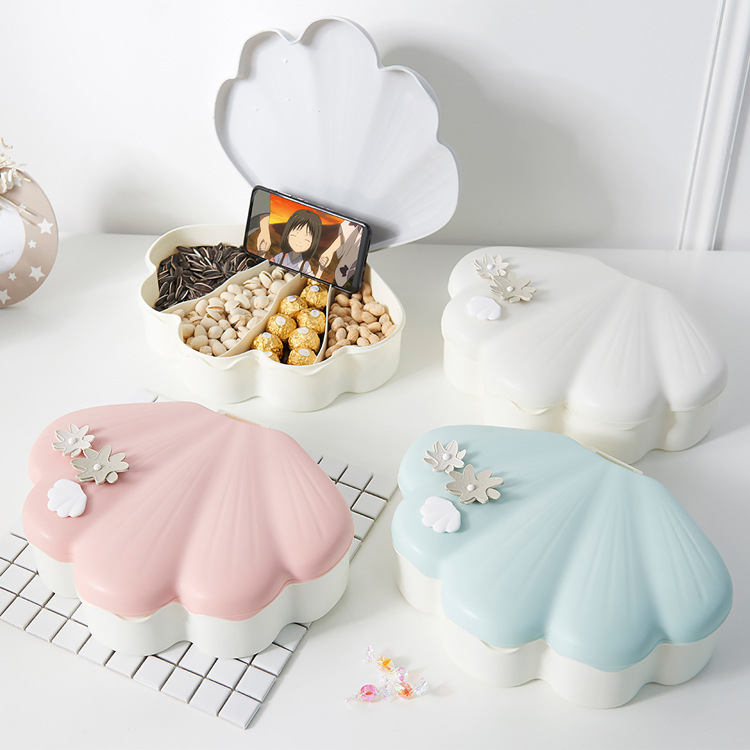 Shell Light Luxury Candy Box Compartment Snack Box Dried Fruit Tray Shell Melon Seeds Plate Handphone-Friendly Dried Fruit Box