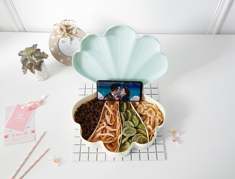 Shell Light Luxury Candy Box Compartment Snack Box Dried Fruit Tray Shell Melon Seeds Plate Handphone-Friendly Dried Fruit Box