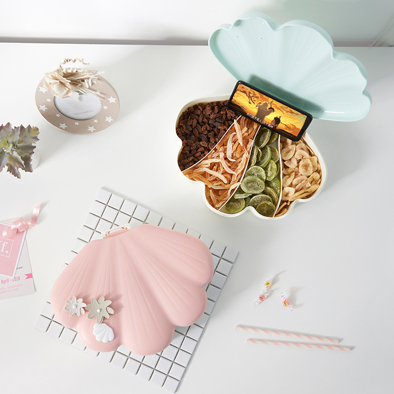 Shell Light Luxury Candy Box Compartment Snack Box Dried Fruit Tray Shell Melon Seeds Plate Handphone-Friendly Dried Fruit Box