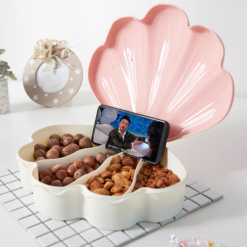 Shell Light Luxury Candy Box Compartment Snack Box Dried Fruit Tray Shell Melon Seeds Plate Handphone-Friendly Dried Fruit Box