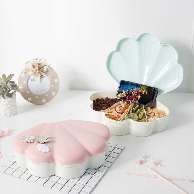 Shell Light Luxury Candy Box Compartment Snack Box Dried Fruit Tray Shell Melon Seeds Plate Handphone-Friendly Dried Fruit Box