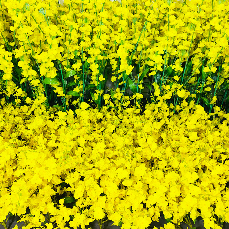 Simulation 3 Fork Rape Flower Wedding Wedding Hall Hotel Soft Decoration Ceiling Arch Decoration Raw Silk Flower Road Lead Flower Arrangement Material