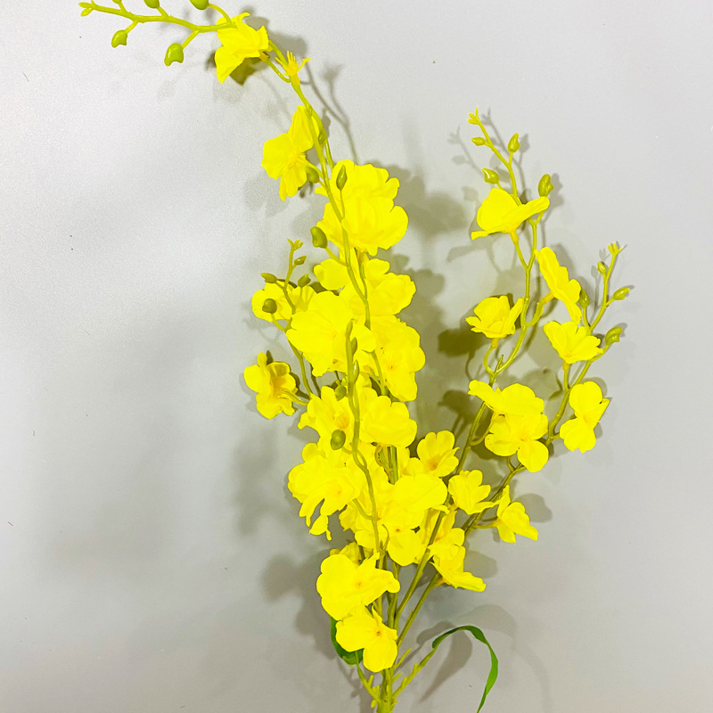 Simulation 3 Fork Rape Flower Wedding Wedding Hall Hotel Soft Decoration Ceiling Arch Decoration Raw Silk Flower Road Lead Flower Arrangement Material