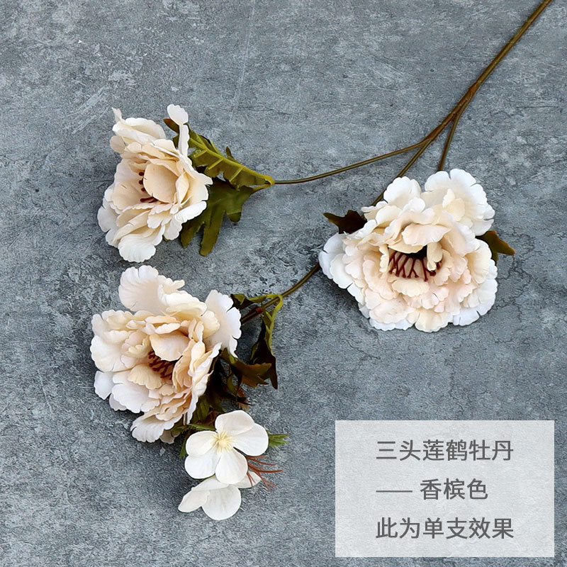 Factory Wholesale Three Lotus Crane Peony Wedding Flower Arrangement Wedding Fake Flower Hall Ceiling Home Hotel Decorative Silk Flower