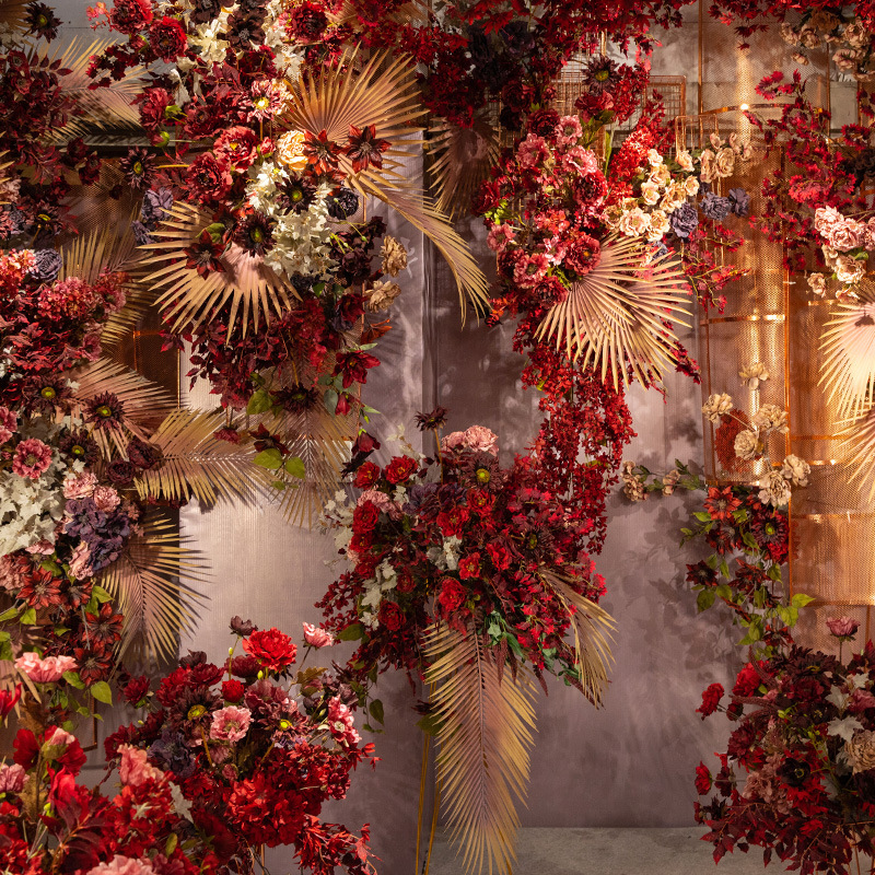 Dark Red Wedding Simulation Flower Matching Scene Combination Ceiling Road Lead Flower Rows Wedding Decorative Fake Flower Factory Wholesale