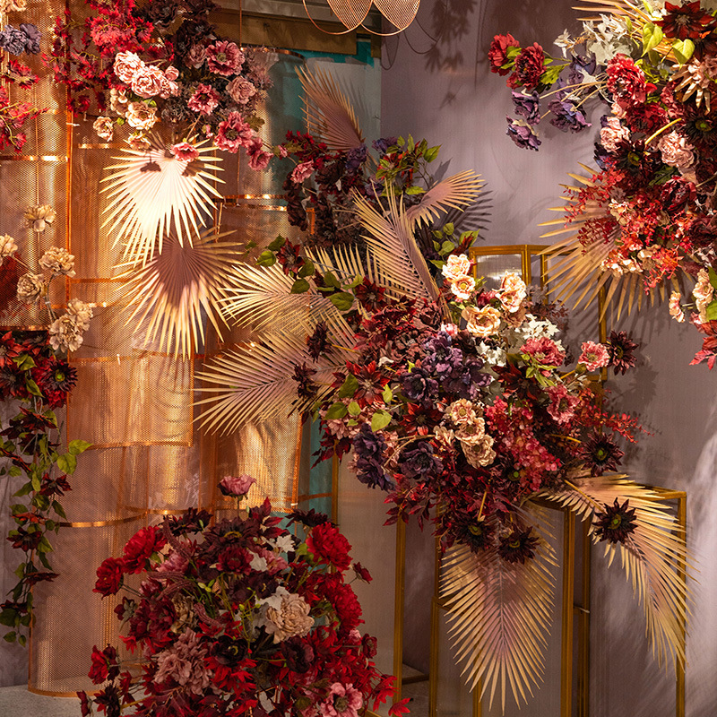 Dark Red Wedding Simulation Flower Matching Scene Combination Ceiling Road Lead Flower Rows Wedding Decorative Fake Flower Factory Wholesale
