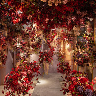Dark Red Wedding Simulation Flower Matching Scene Combination Ceiling Road Lead Flower Rows Wedding Decorative Fake Flower Factory Wholesale Dark Red Wedding Simulation Flower Matching Scene Combination Ceiling Road Lead Flower Rows Wedding Decorative Fake Flower Factory Wholesale