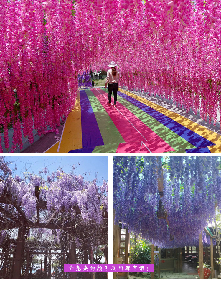 Artificial Wisteria Wisteria Branch Internet Celebrity Corridor Ceiling Wisteria Silk Flower Simulation Plant Wisteria Flower Fake Flower Wholesale