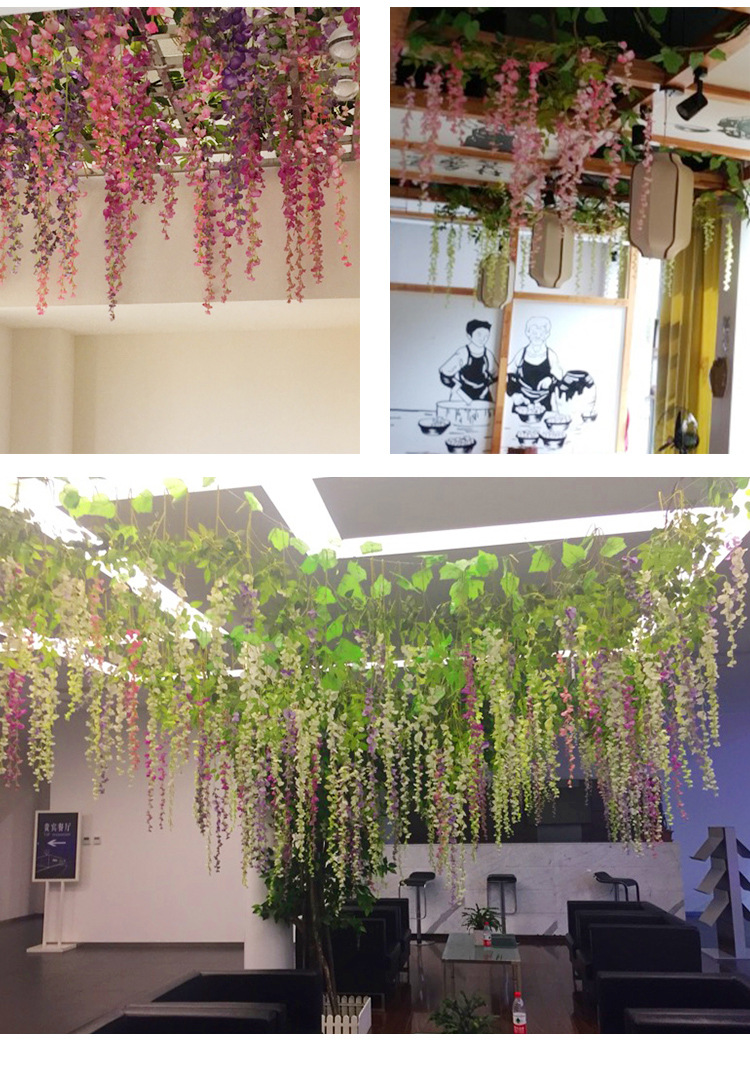 Artificial Wisteria Wisteria Branch Internet Celebrity Corridor Ceiling Wisteria Silk Flower Simulation Plant Wisteria Flower Fake Flower Wholesale