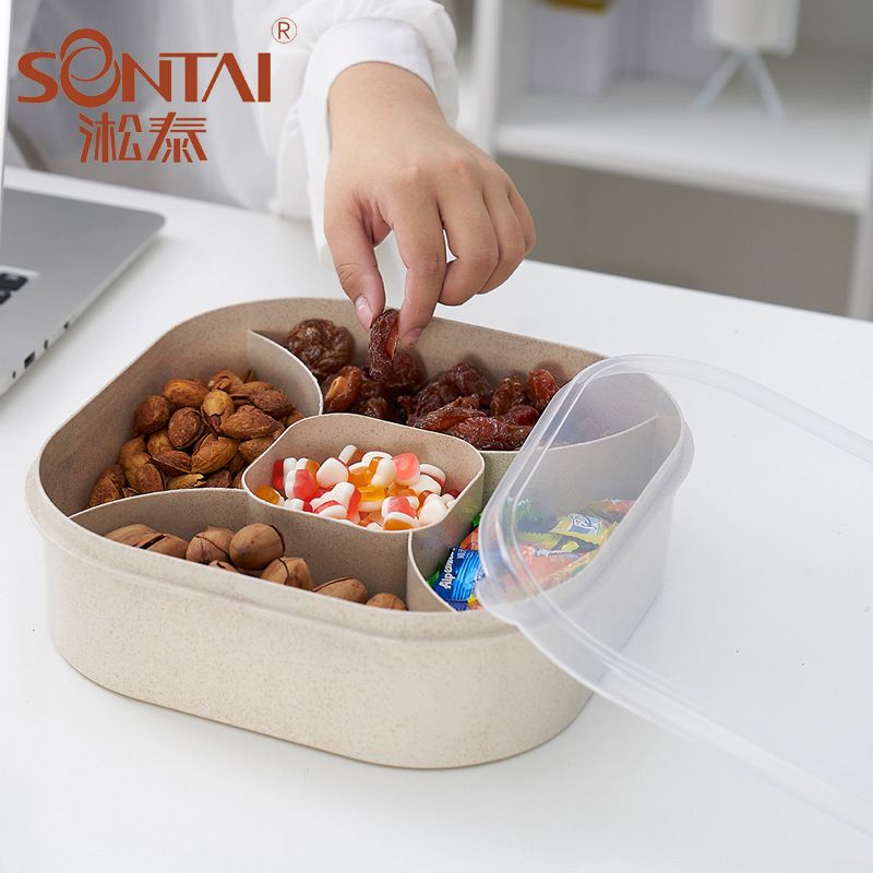 Square Personality Grid Snack Dish Wheat Straw Multi-Functional Candy Box Creative Durable Grid Dried Fruit Tray