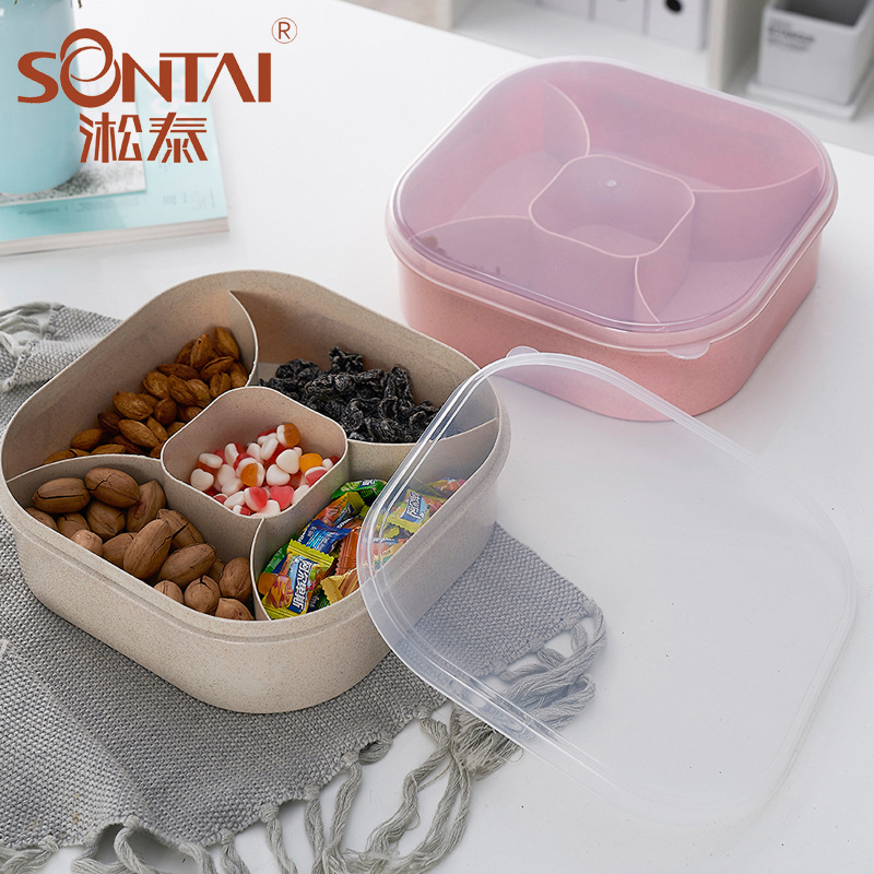 Square Personality Grid Snack Dish Wheat Straw Multi-Functional Candy Box Creative Durable Grid Dried Fruit Tray