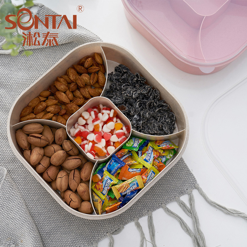Square Personality Grid Snack Dish Wheat Straw Multi-Functional Candy Box Creative Durable Grid Dried Fruit Tray